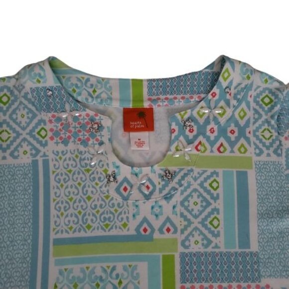 Hearts Of Palm Women's 3/4 Sleeve Multi Print Horseshoe Neckline Blouse Medium - Picture 4 of 11